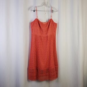 J.Crew Size 14 Dress Coral Orange Daisy Floral Eyelet Lace A-line Midi